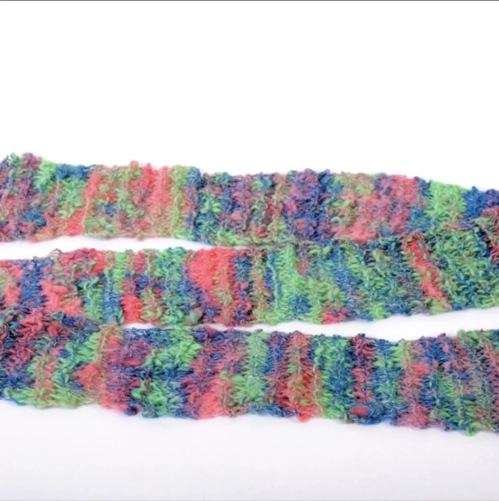 Scarf Handknit from Hand Spun Yarn Wool Bamboo & Silver Thread Handmade Unique